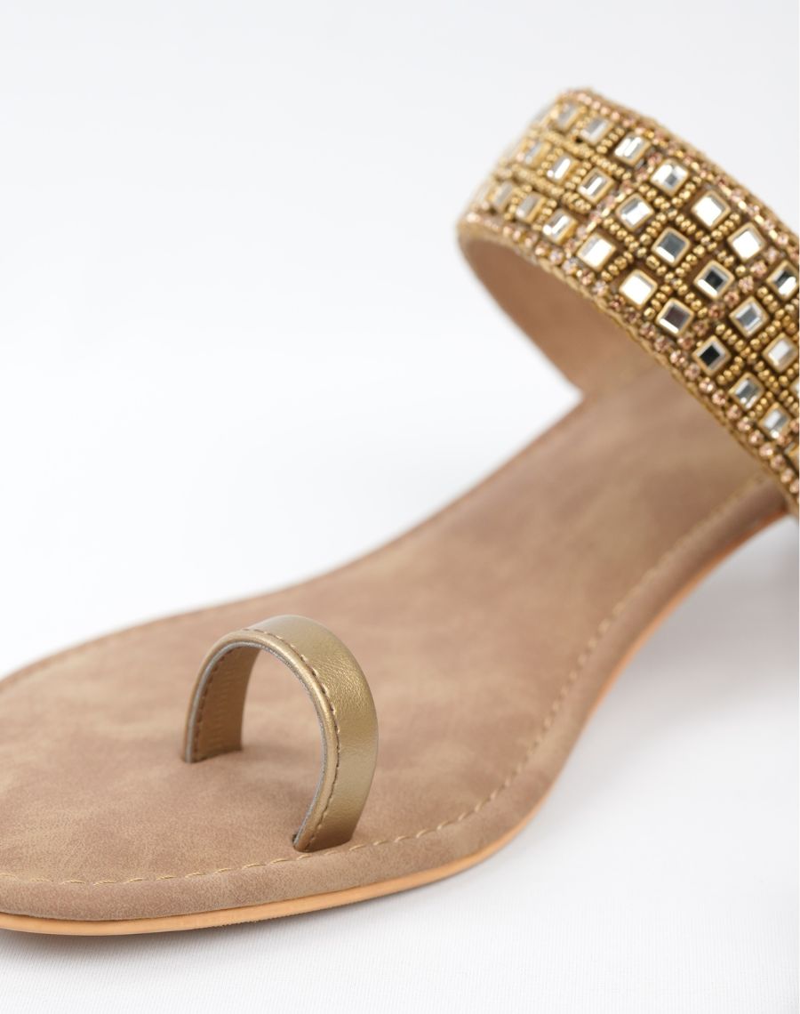 Mid Heel Sandal - Kundan Upper
