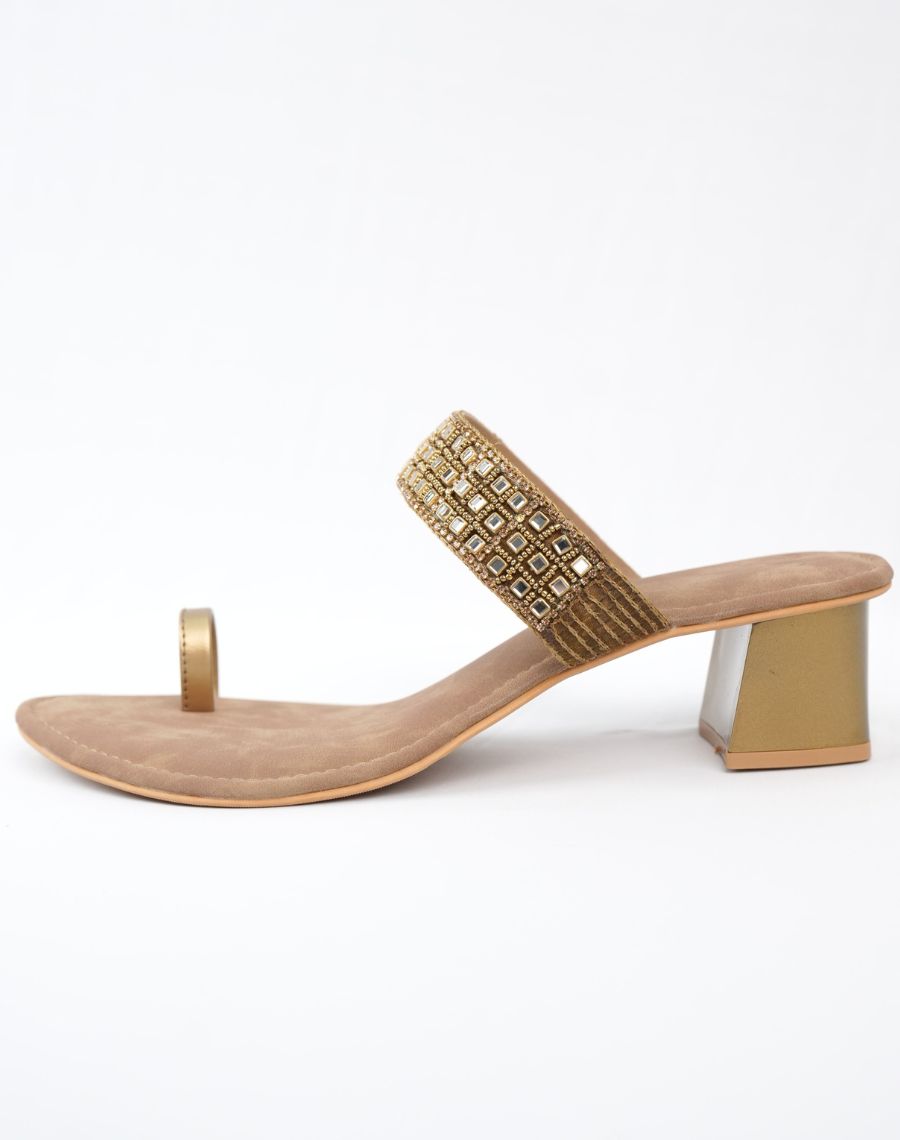 Mid Heel Sandal - Kundan Upper