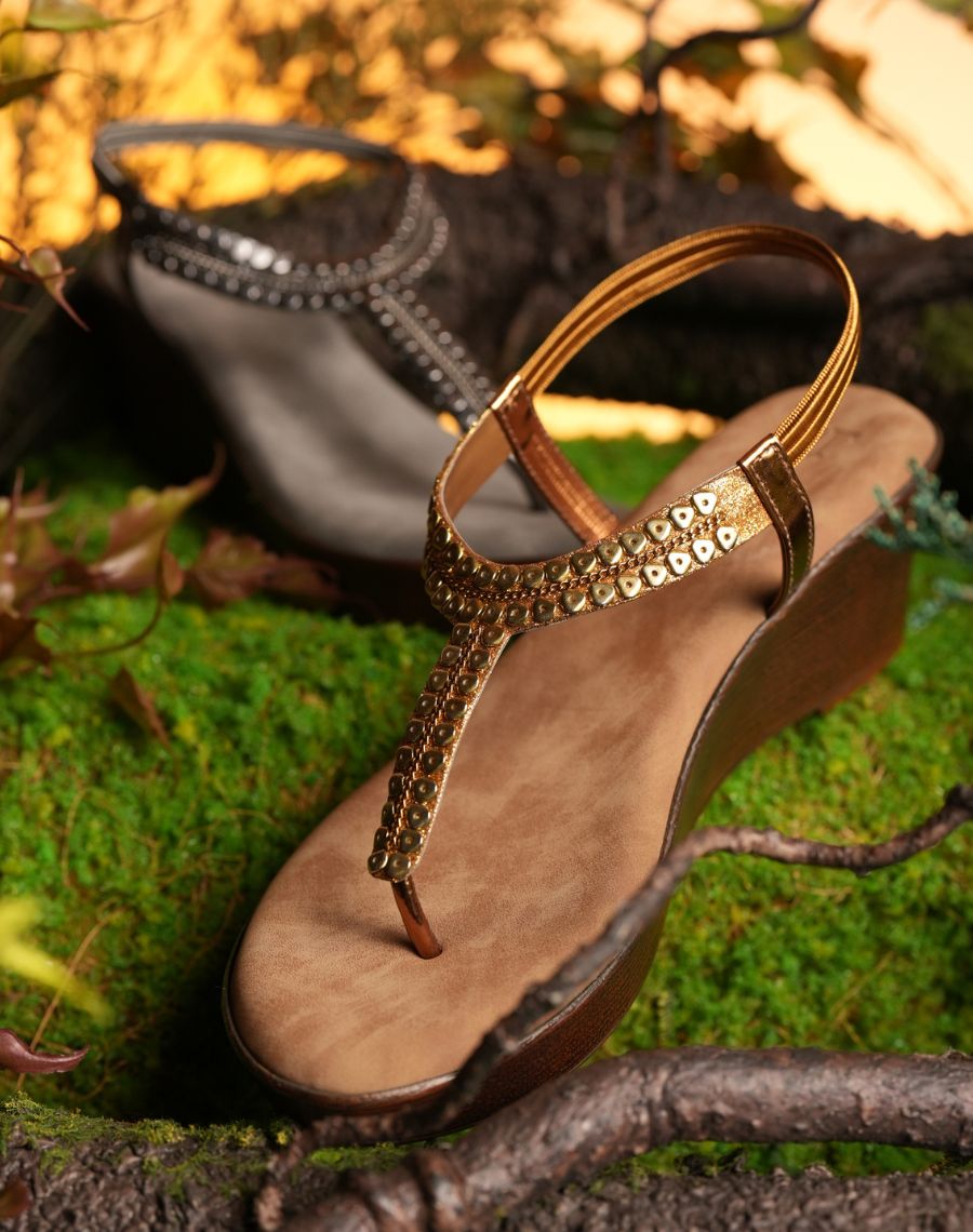 Mid Wedge Sandal - Studded - Backstrap
