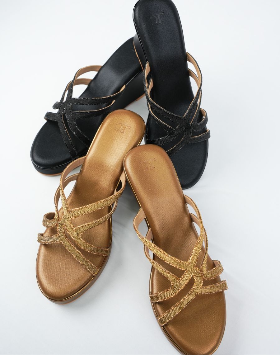 High Wedge Sandal - Cross Tape