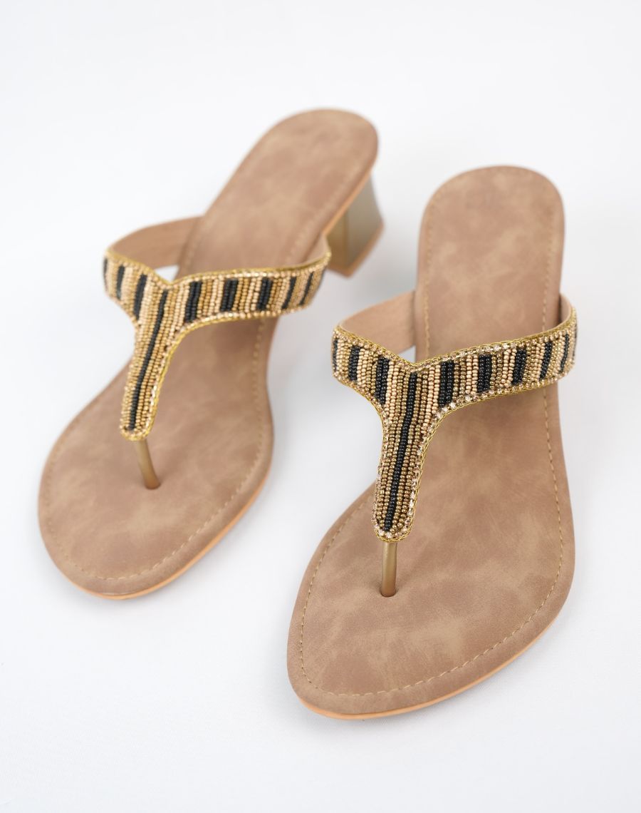 Mid Heel Sandal - Red & Black mix