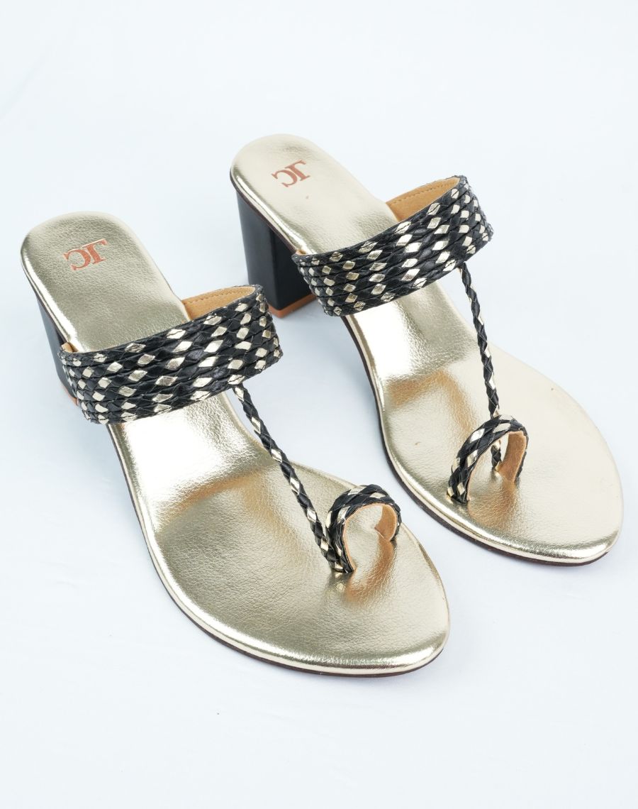 Mid Heel Kolhapuri - Woven Upper