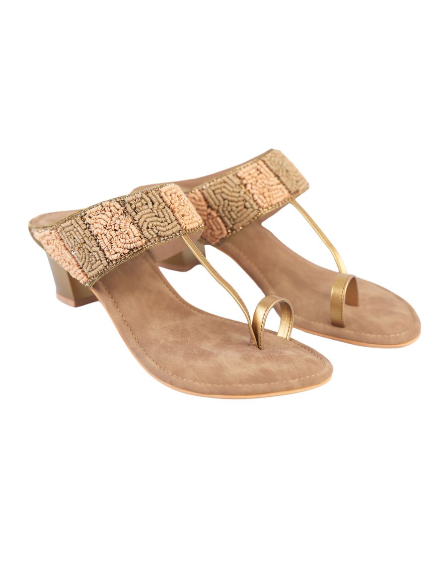 Sandal Midheel - Nude Toe Ring