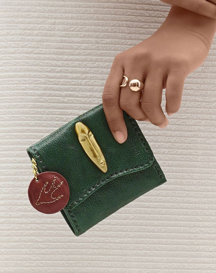 Pharaoh W1 Green Leather Trifold Wallet