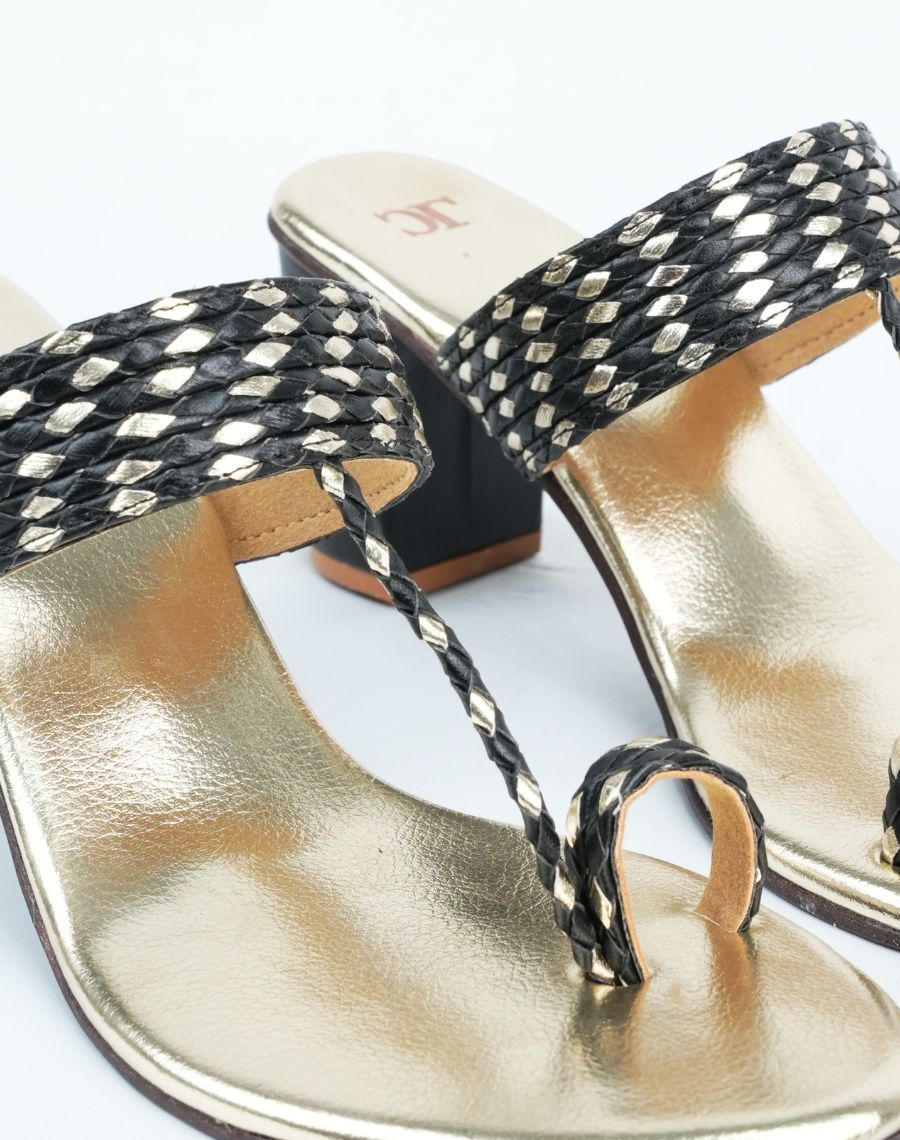 Mid Heel Kolhapuri - Woven Upper