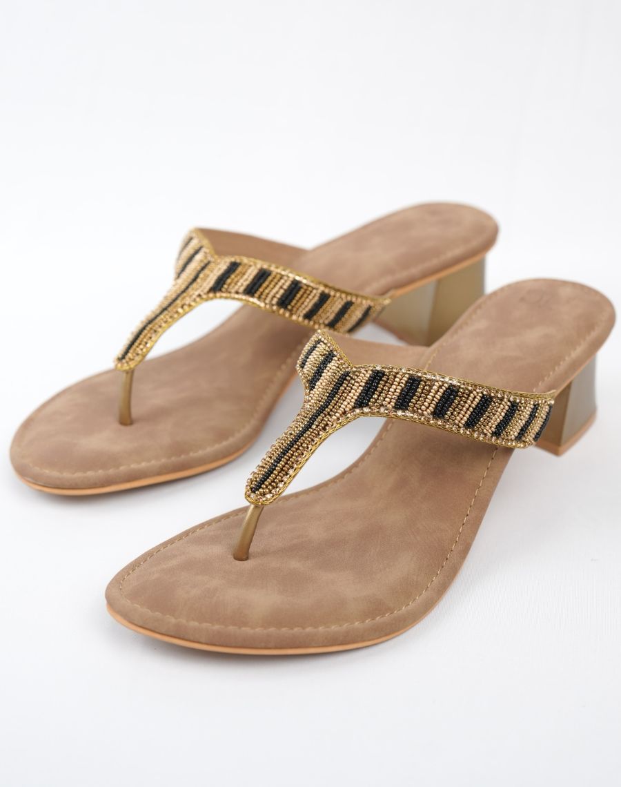 Mid Heel Sandal - Red & Black mix