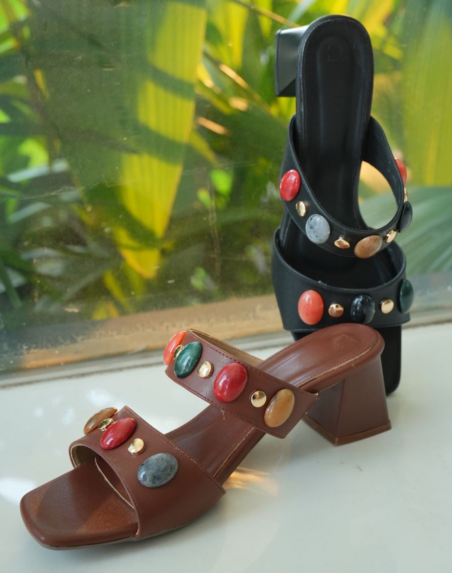Mid heel - 2 strap stone