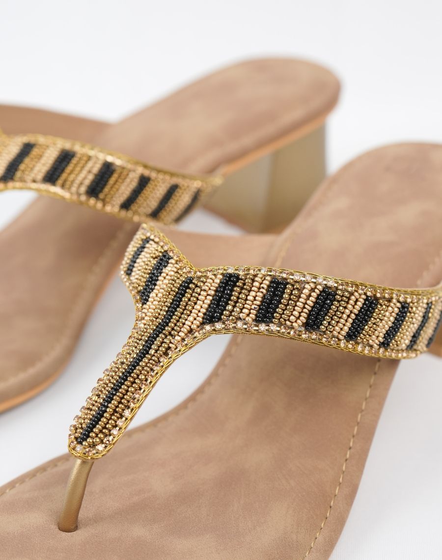 Mid Heel Sandal - Red & Black mix