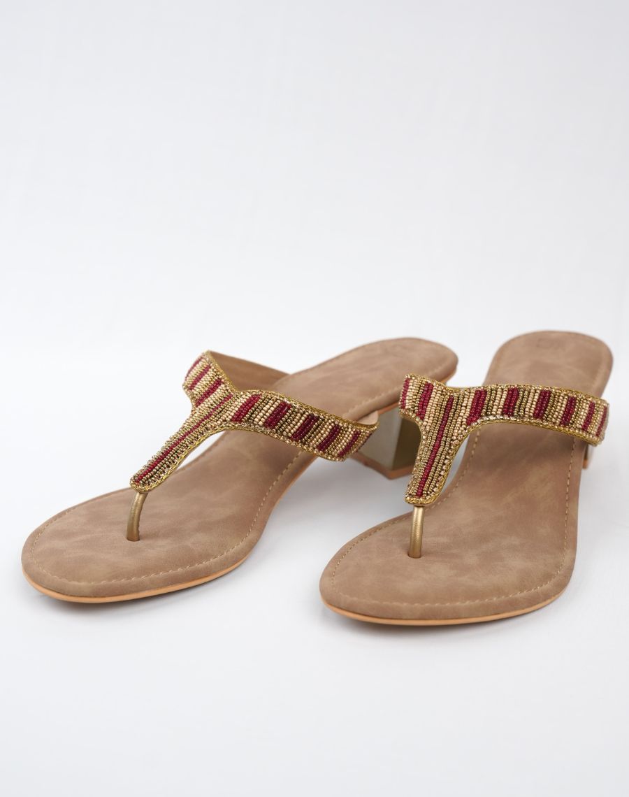 Mid Heel Sandal - Red & Black mix