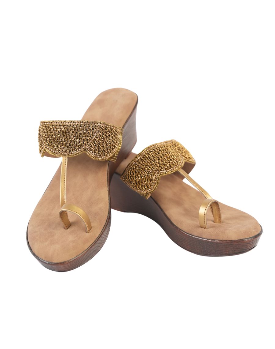 Midheel Sandal - Sequin Upper Toe Ring