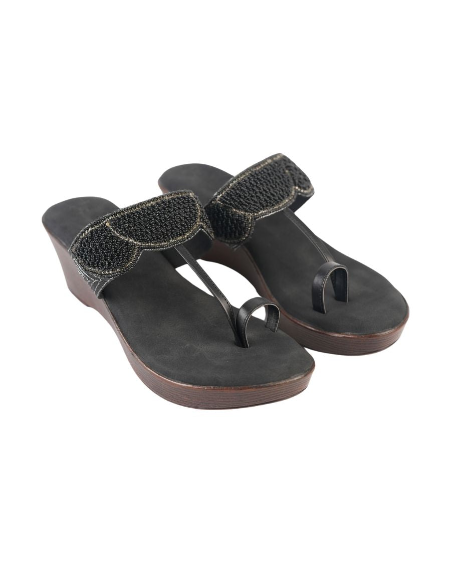 Midheel Sandal - Sequin Upper Toe Ring