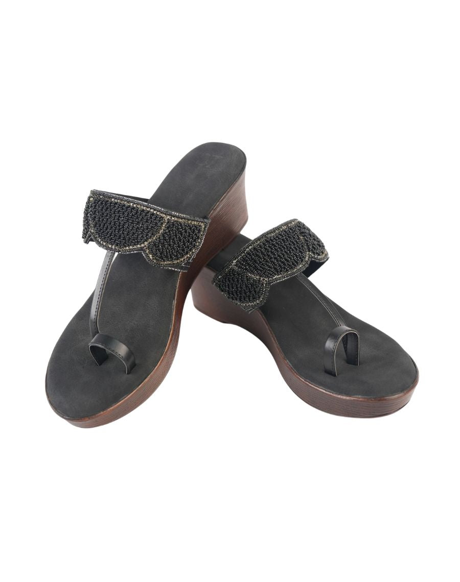 Midheel Sandal - Sequin Upper Toe Ring