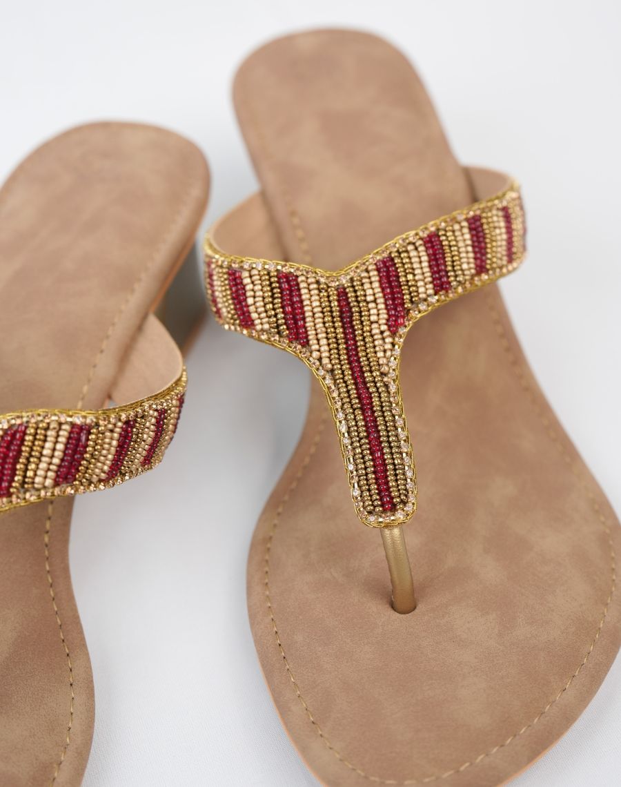 Mid Heel Sandal - Red & Black mix