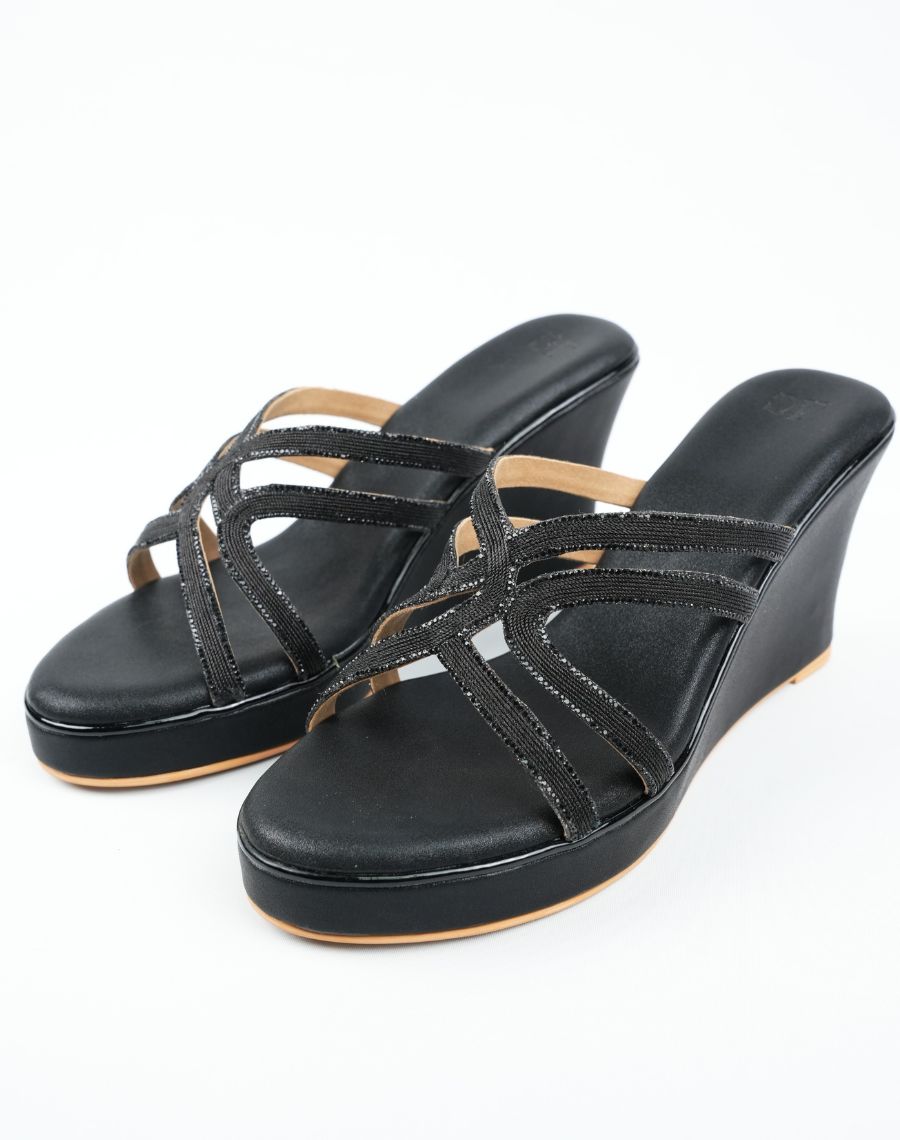 High Wedge Sandal - Cross Tape