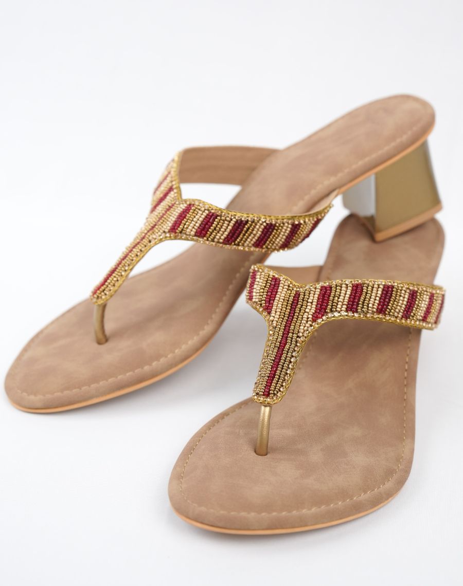 Mid Heel Sandal - Red & Black mix