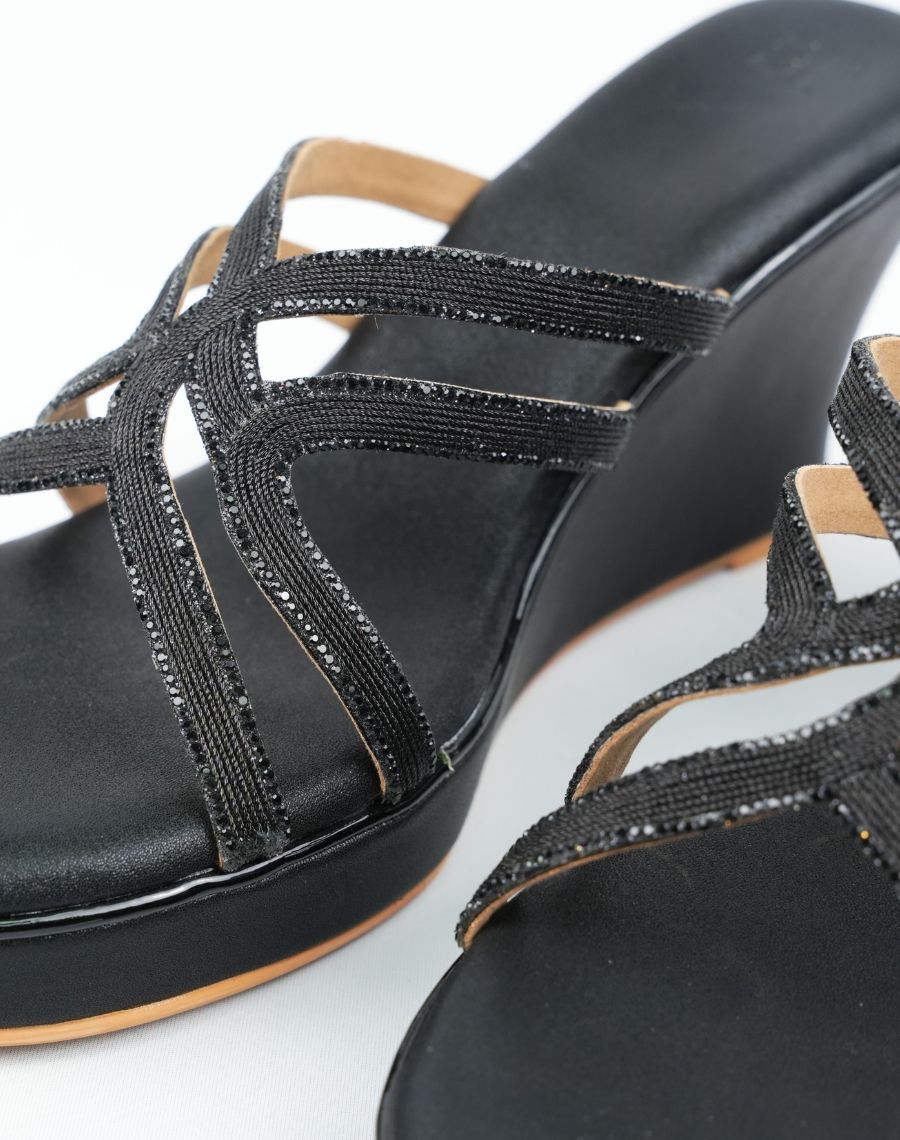 High Wedge Sandal - Cross Tape