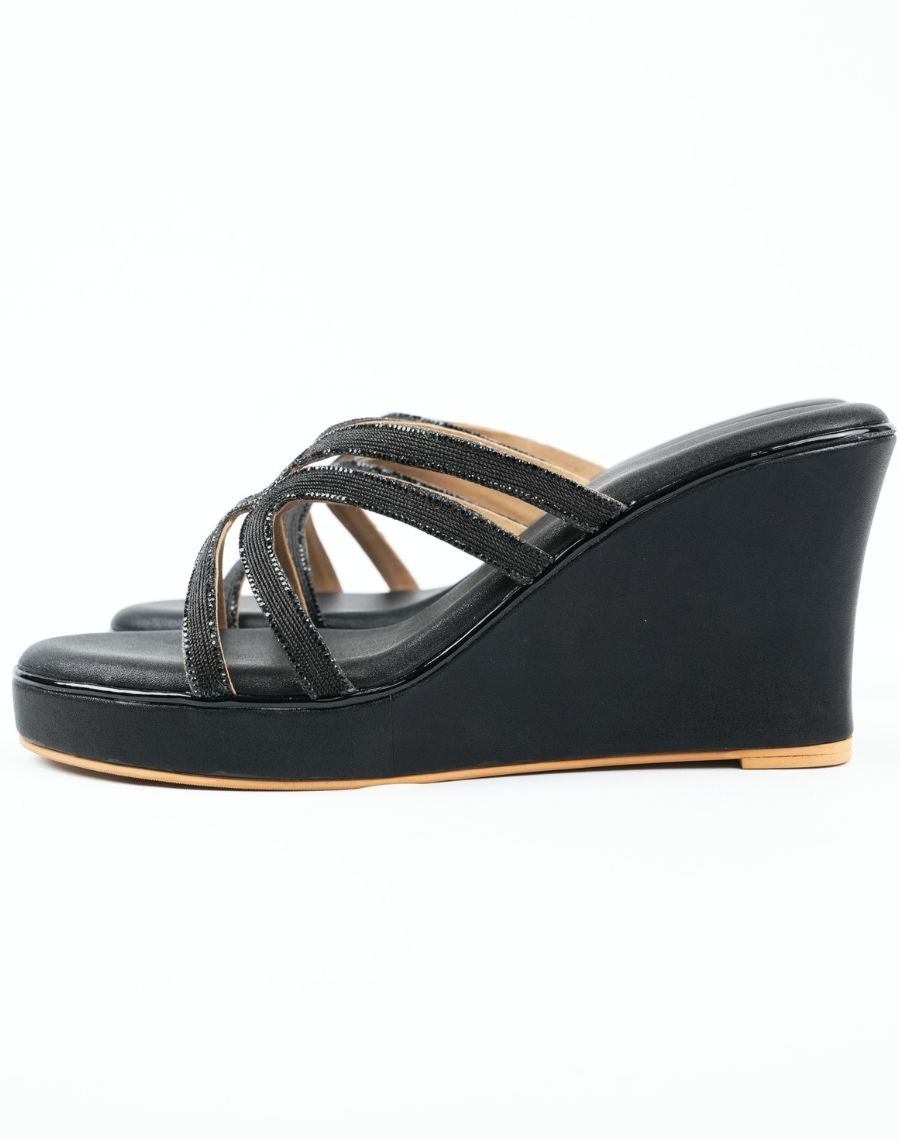 High Wedge Sandal - Cross Tape