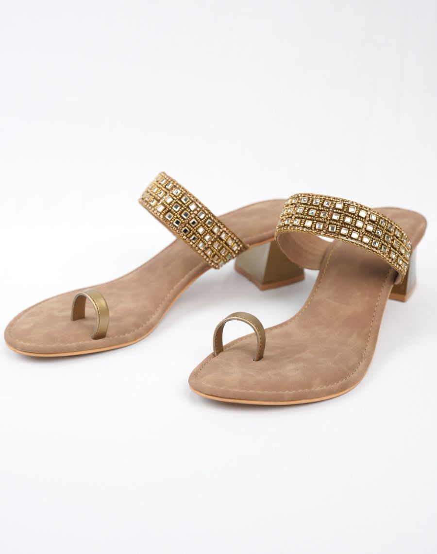 Mid Heel Sandal - Kundan Upper
