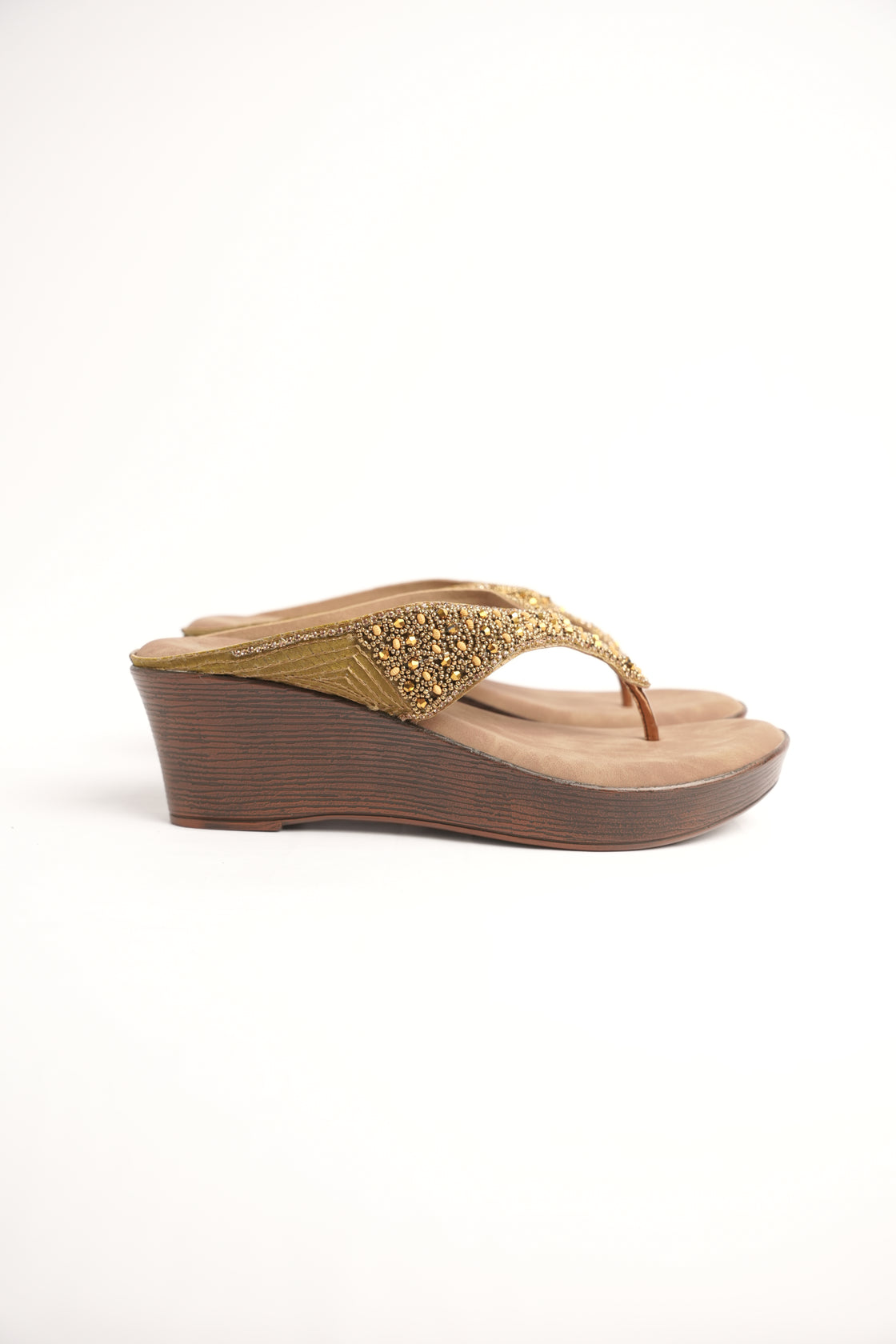 Golden Beaded Wedge Sandal