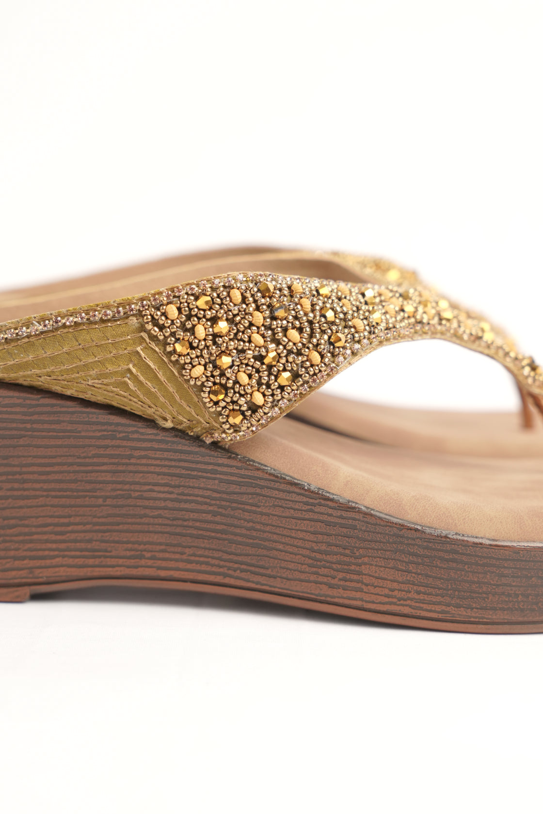 Golden Beaded Wedge Sandal