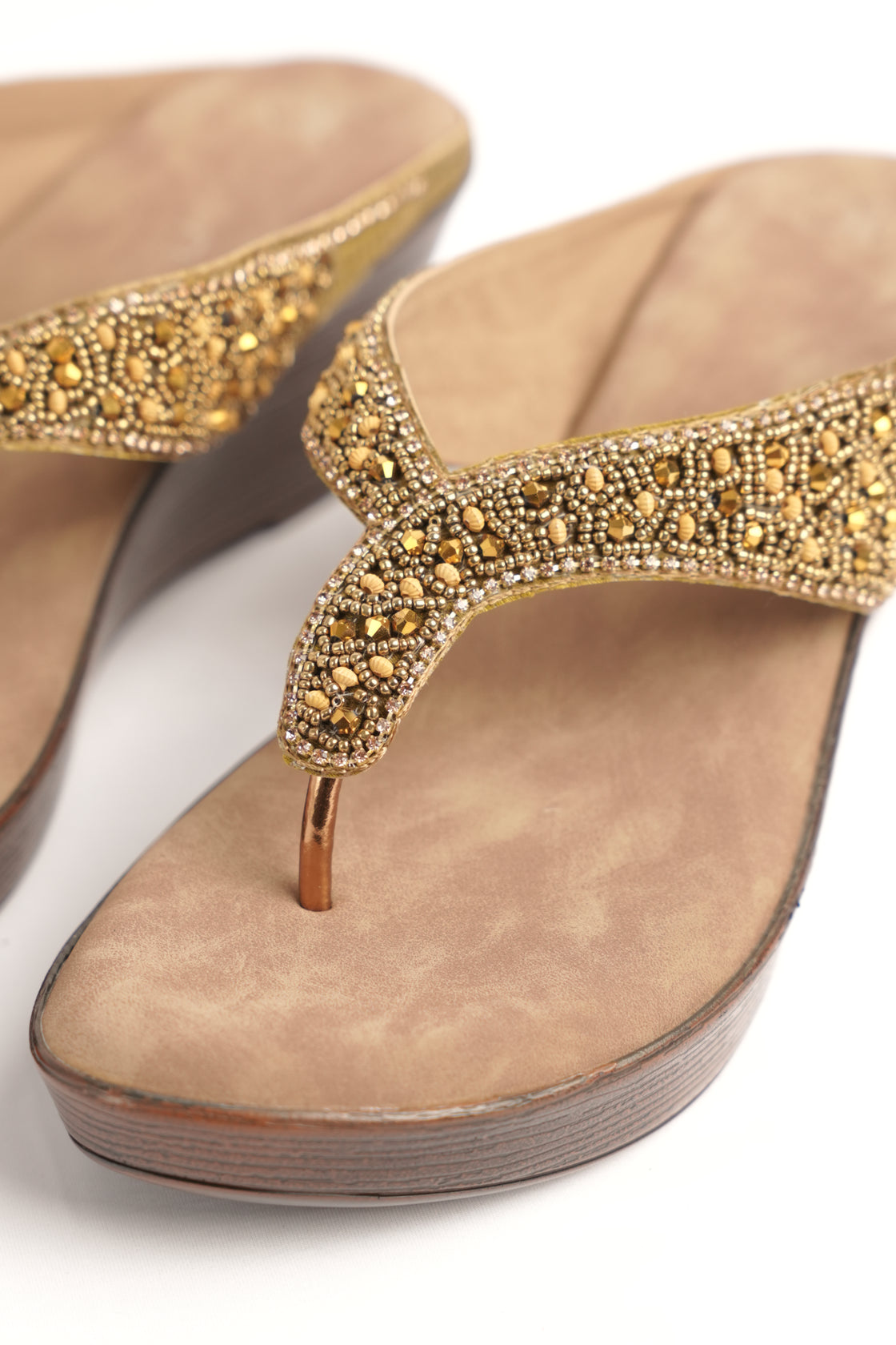 Golden Beaded Wedge Sandal