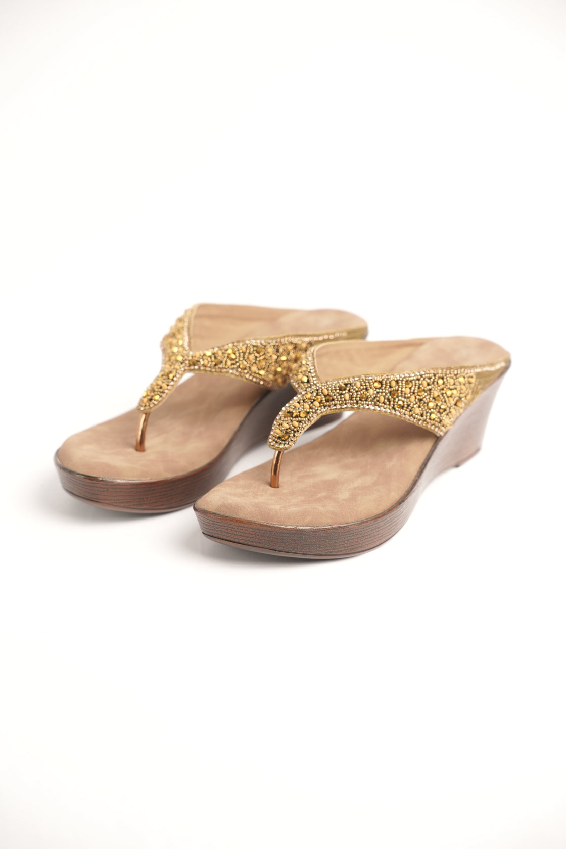 Golden Beaded Wedge Sandal