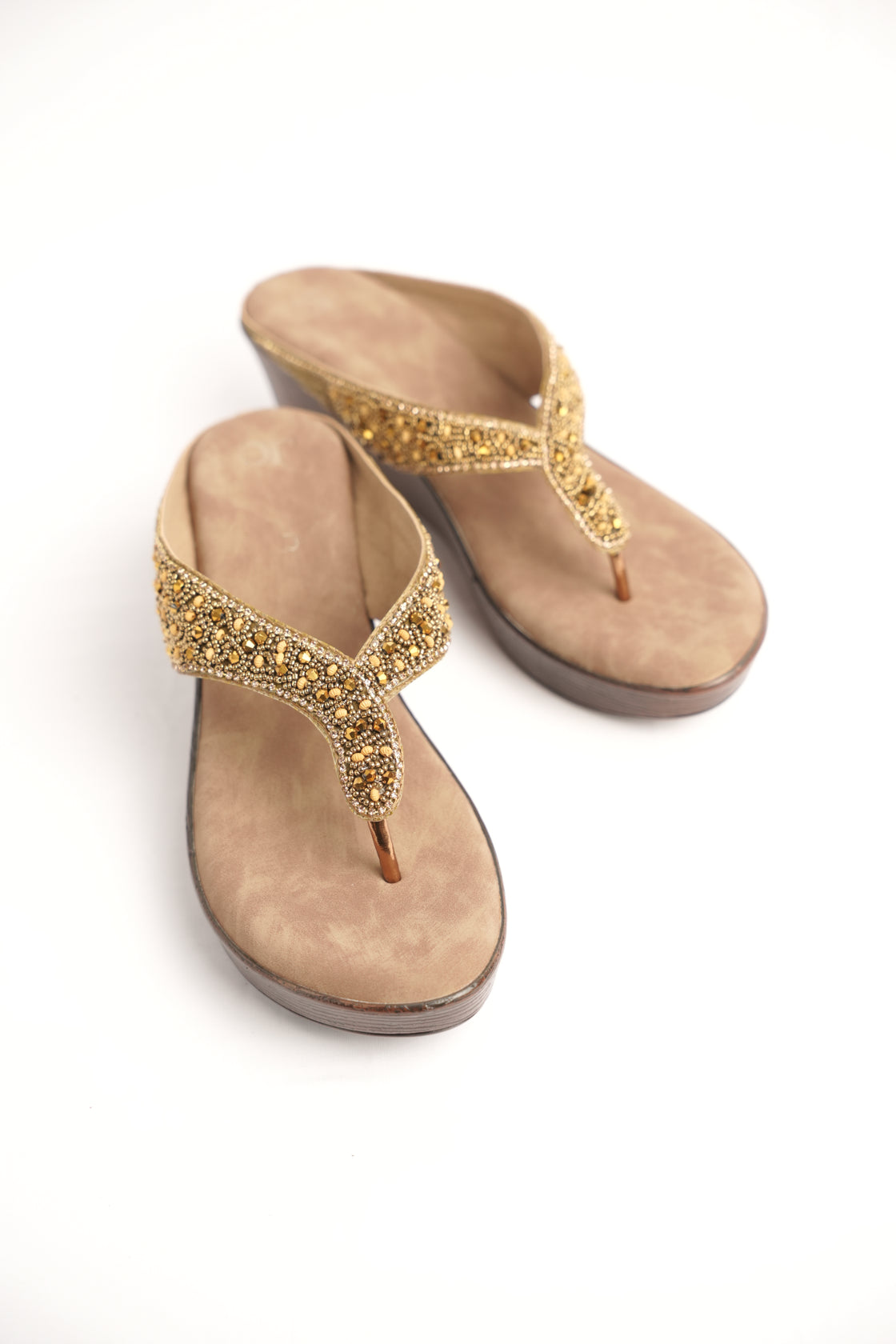 Golden Beaded Wedge Sandal