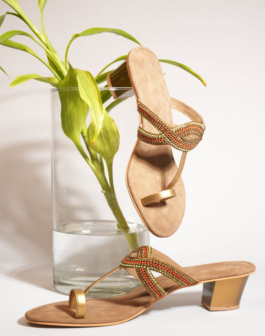 Midheel Sandal - Multi Beaded