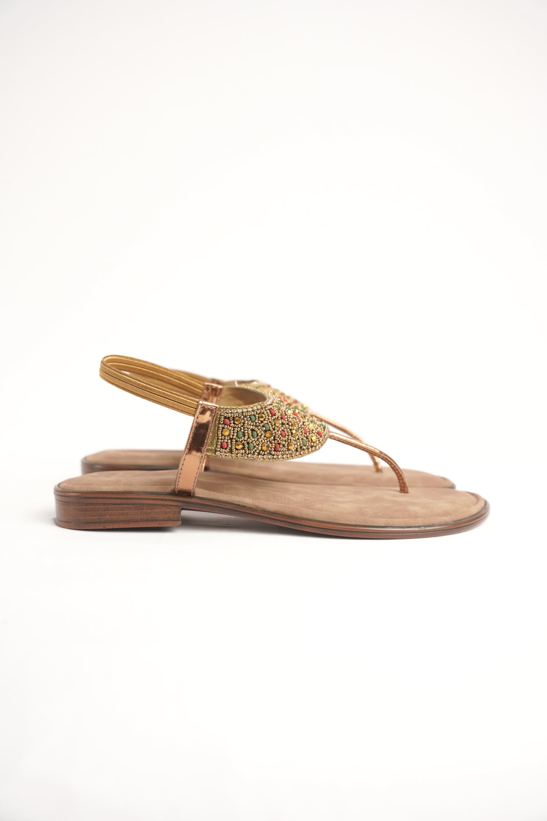 Beaded Bronze Flat Sandal