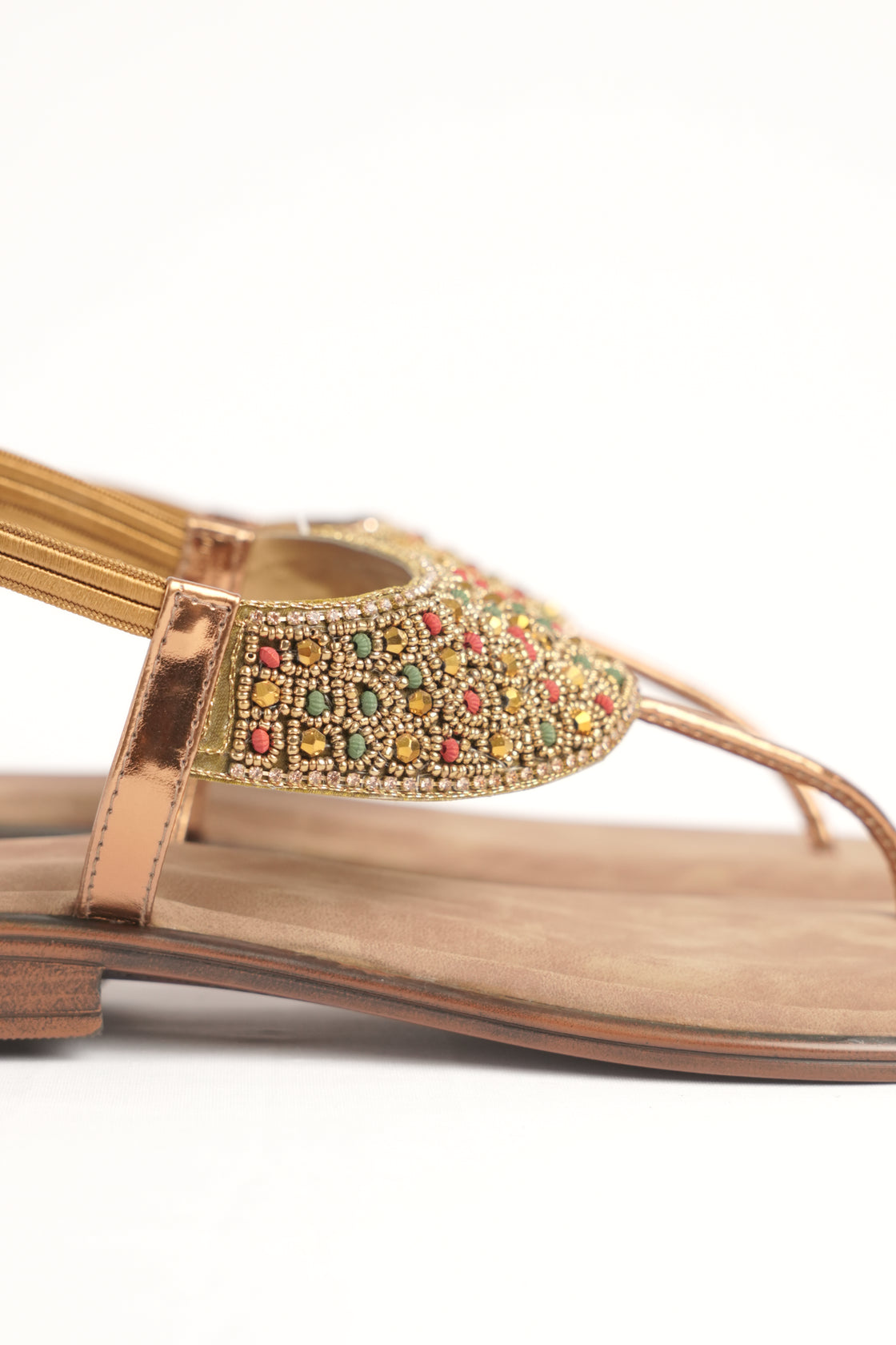 Beaded Bronze Flat Sandal