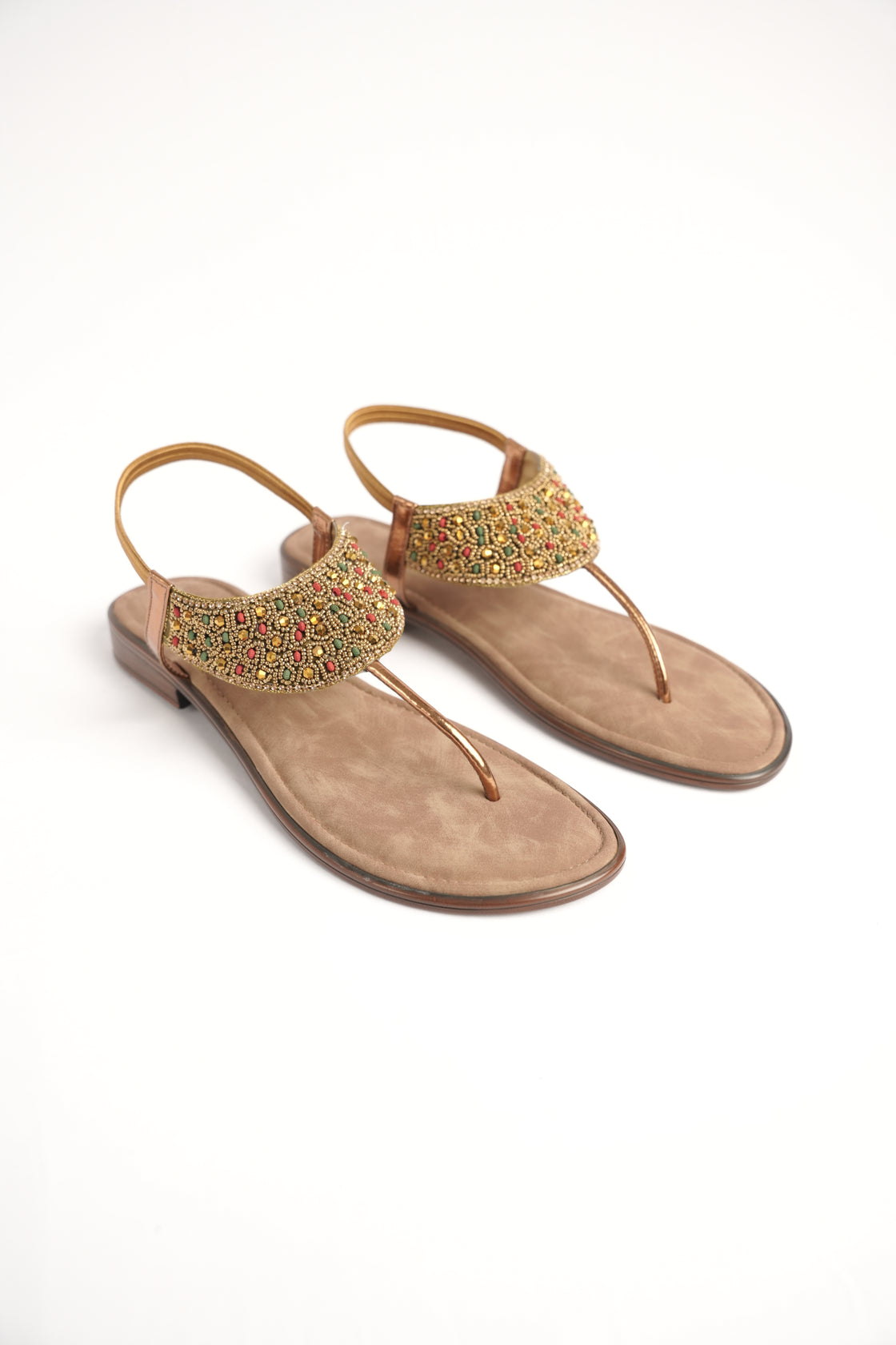 Beaded Bronze Flat Sandal