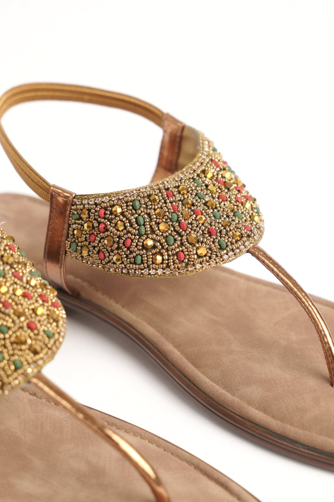 Beaded Bronze Flat Sandal