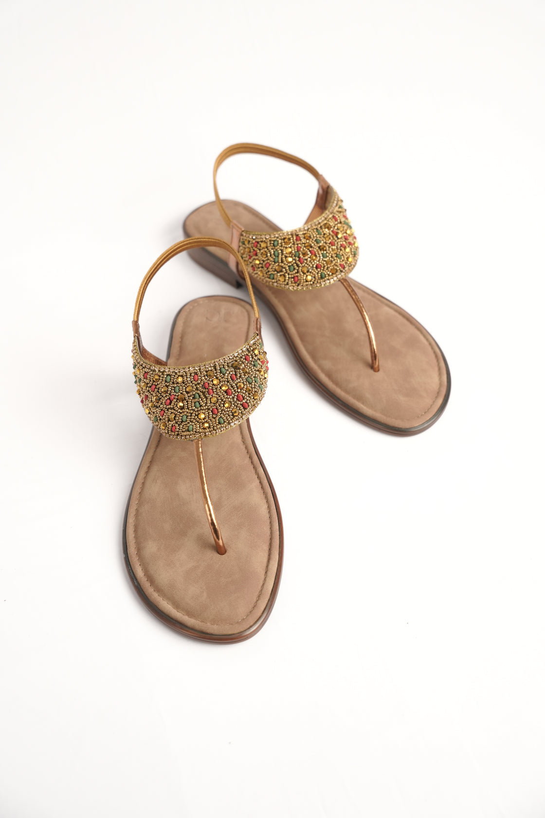 Beaded Bronze Flat Sandal