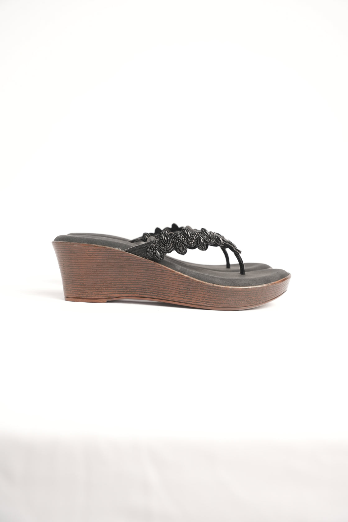Black Beaded Wedge Sandal