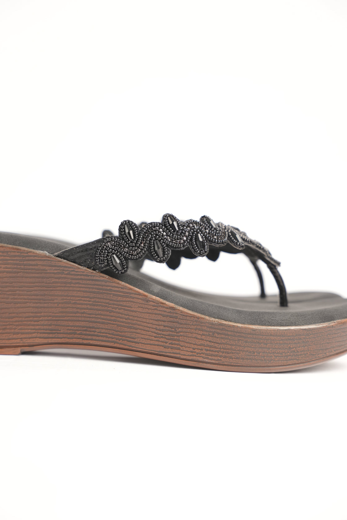 Black Beaded Wedge Sandal