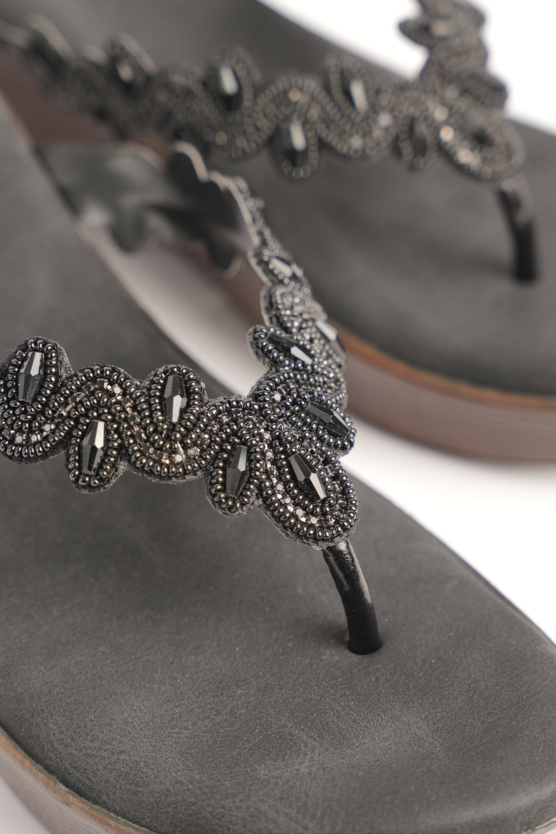 Black Beaded Wedge Sandal