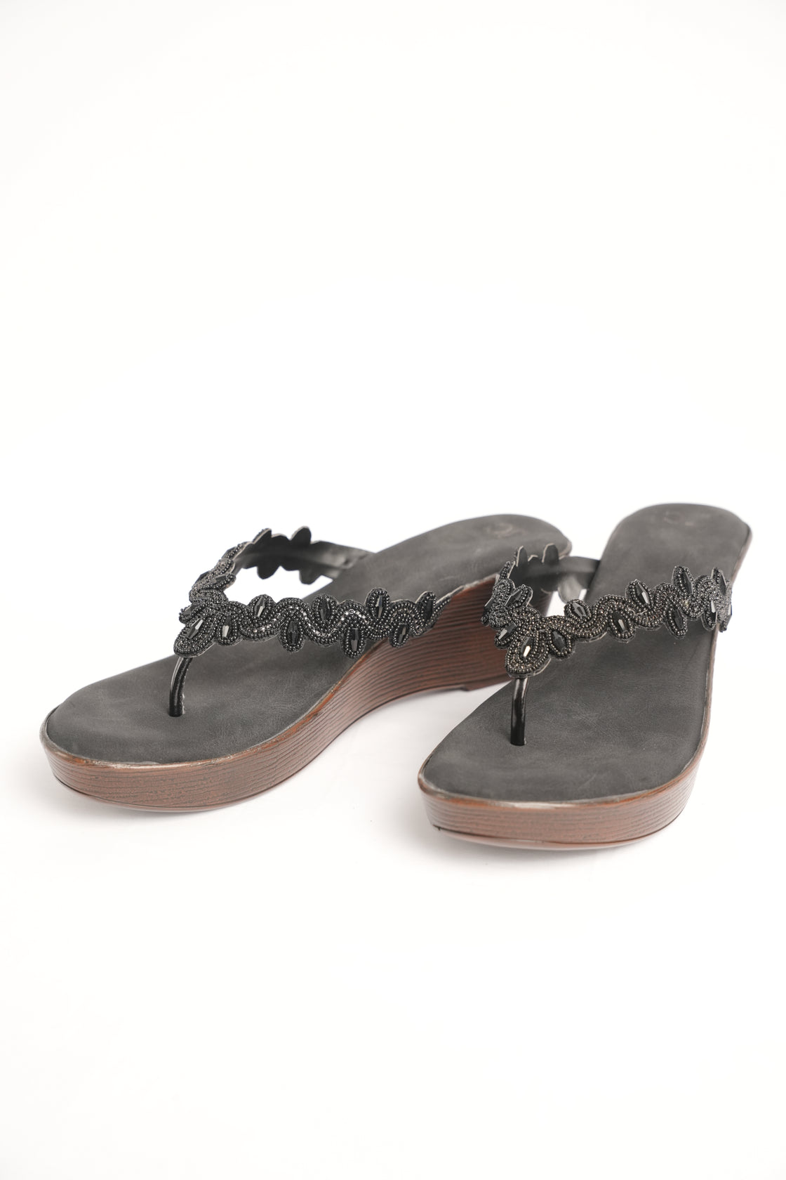 Black Beaded Wedge Sandal