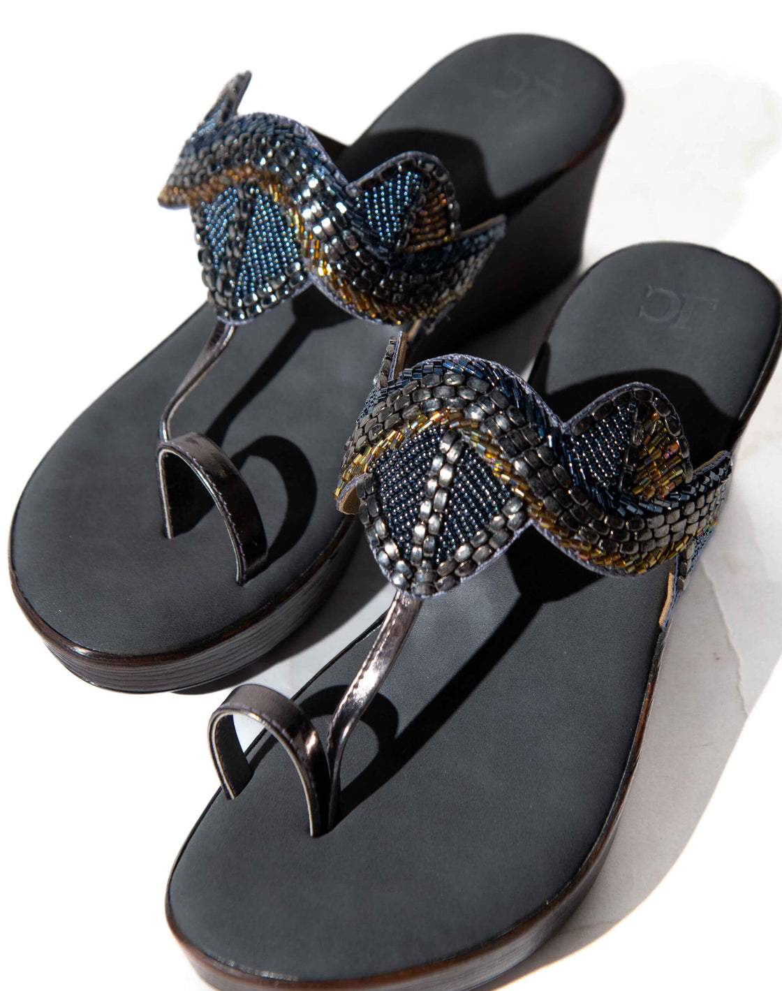 Sandal Wedge - Beaded Upper
