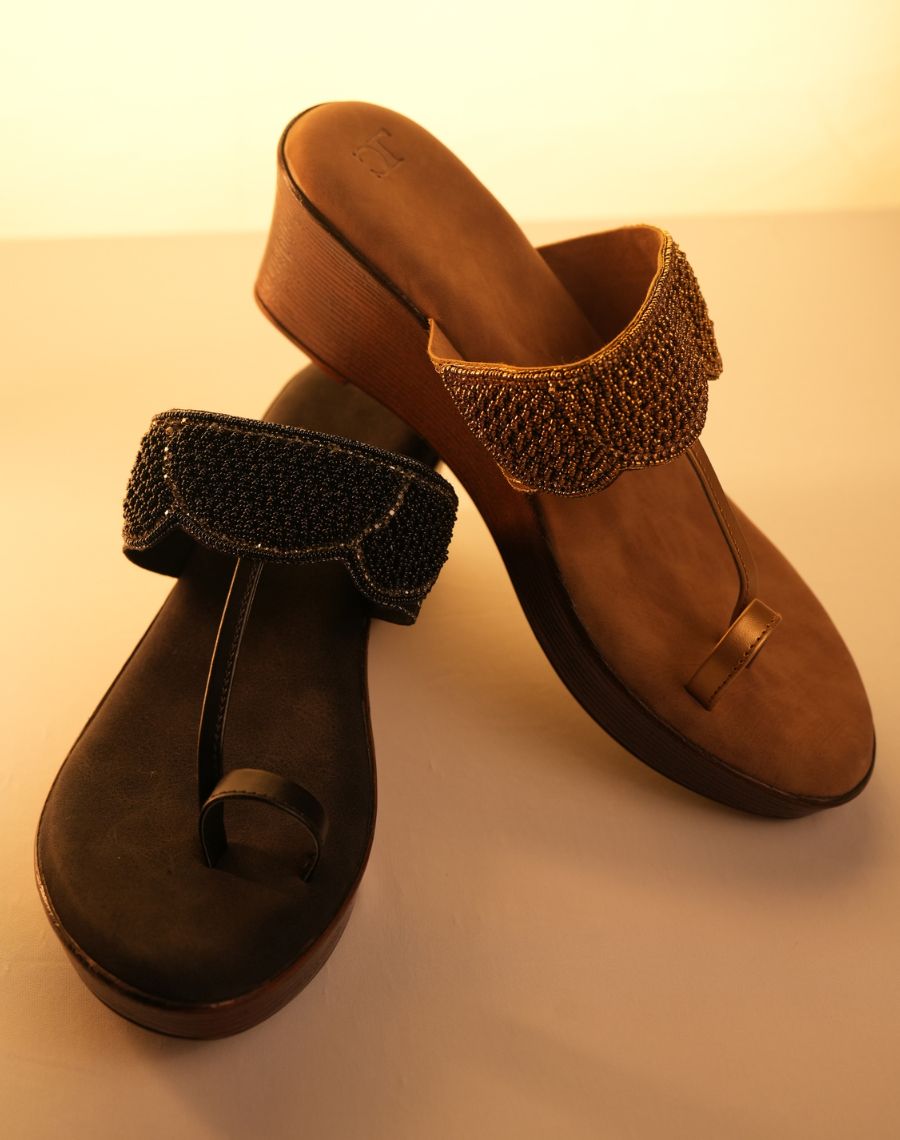 Midheel Sandal - Sequin Upper Toe Ring