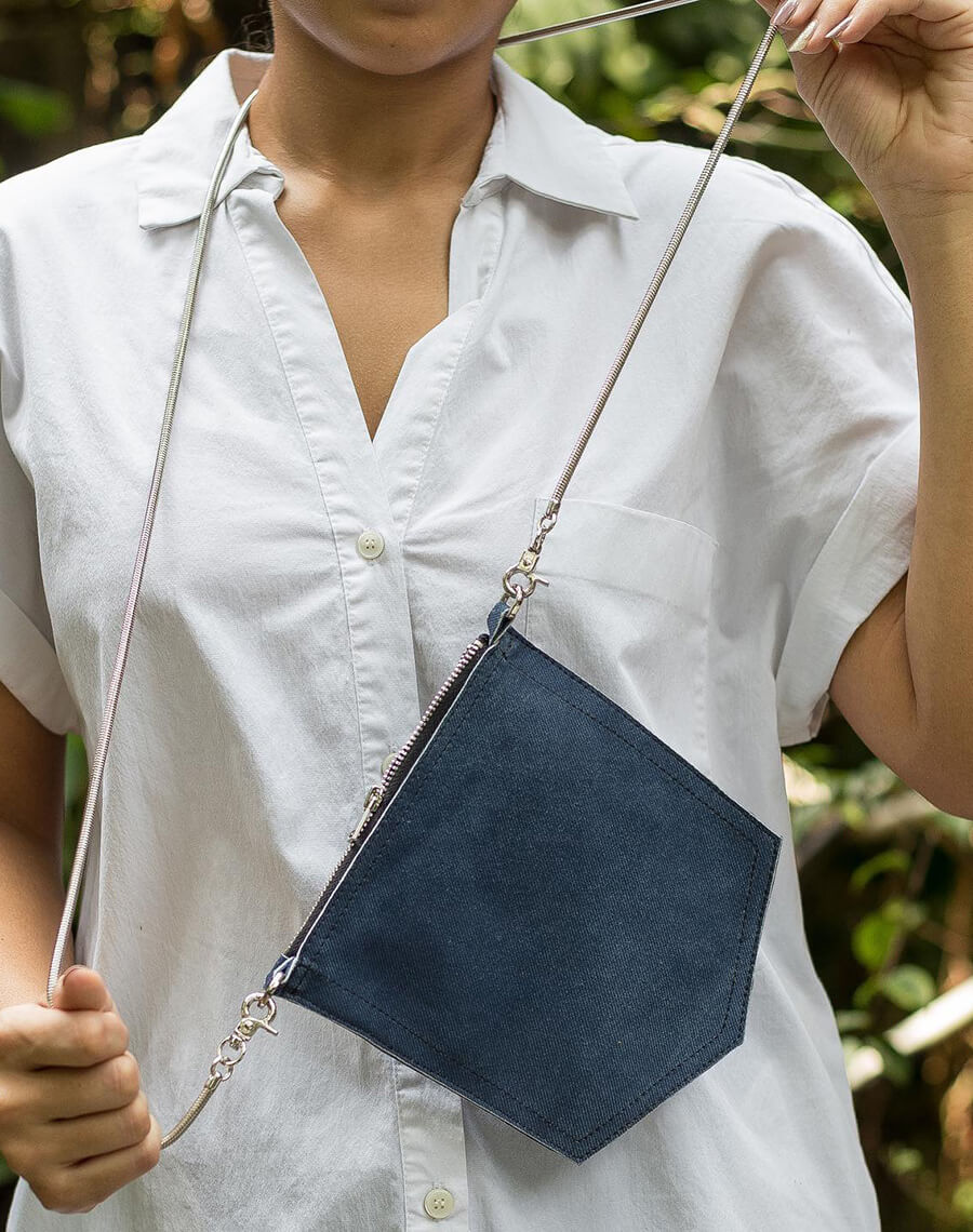 Mini Cross body Leather bag Denim printed