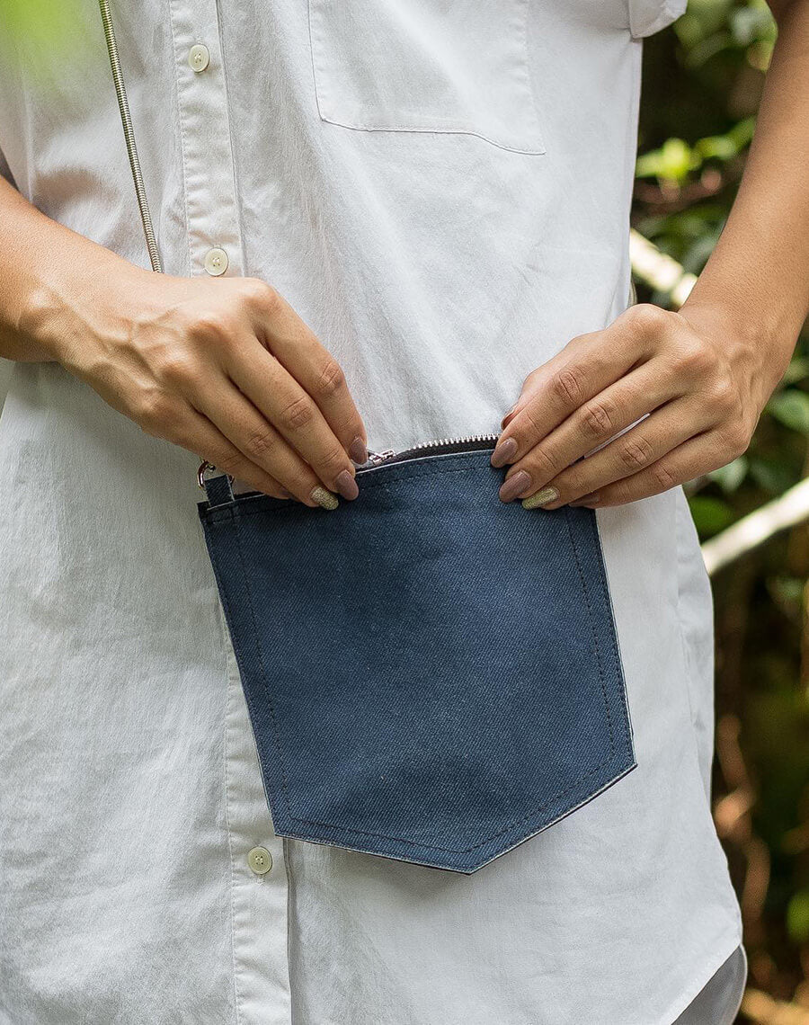 Mini Cross body Leather bag Denim printed